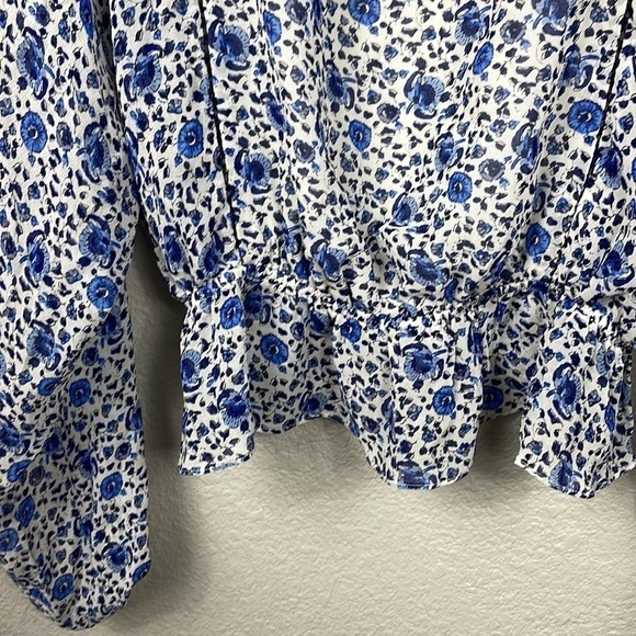LoveShackFancy Nellie Blouse Floral Print Silk Biscay Blue Peplum Sz XS - Picture 7 of 14